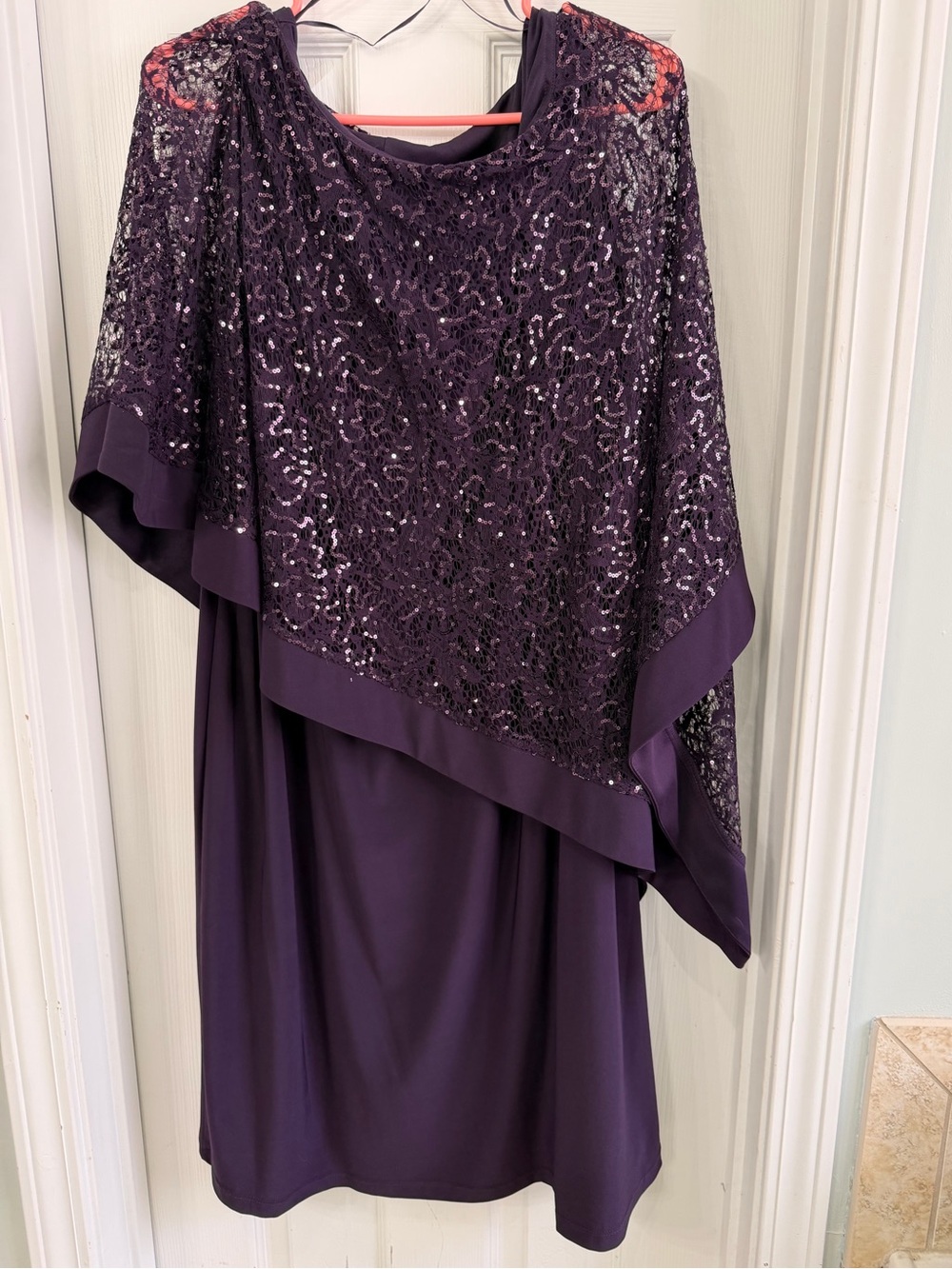 R&M Richards Plus Size 20W Plum Purple Sequin Lace Capelet Sheath Dress